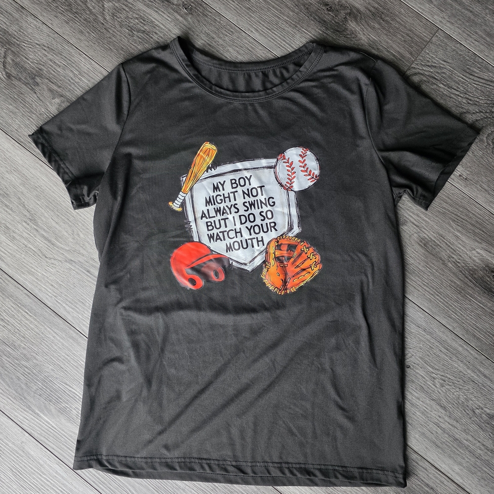 Black Graphic T-Shirt with Sports Print